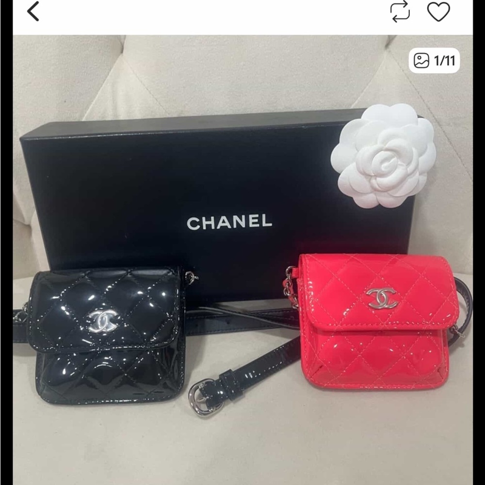 CHANEL Patent Quilted Mini Crossbody Duo in Black & Red